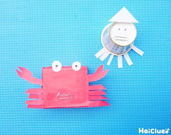 ひょうきん顏のイカ＆カニ〜魚釣りで楽しめそうな製作遊び〜