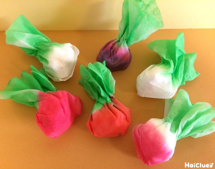 色染めで作るちいさなかぶ〜和菓子の包み紙のような、きれいでかわいい染め紙遊び〜
