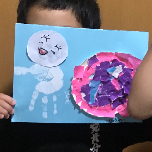 【みんなの投稿】手形のてるてる坊主とちぎり絵アジサイ