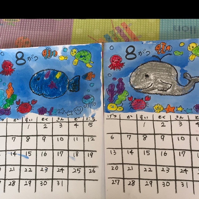 【みんなの投稿】簡単★はじき絵で海のカレンダー