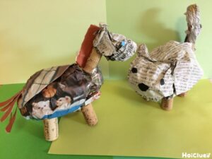 新聞紙とコルク栓でつくる動物〜廃材を組み合わせて楽しむ製作遊び〜
